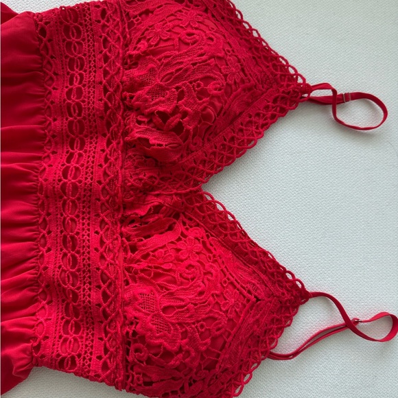 Red Lace Trim Party Summer Dress Xs - Picture 2 of 7